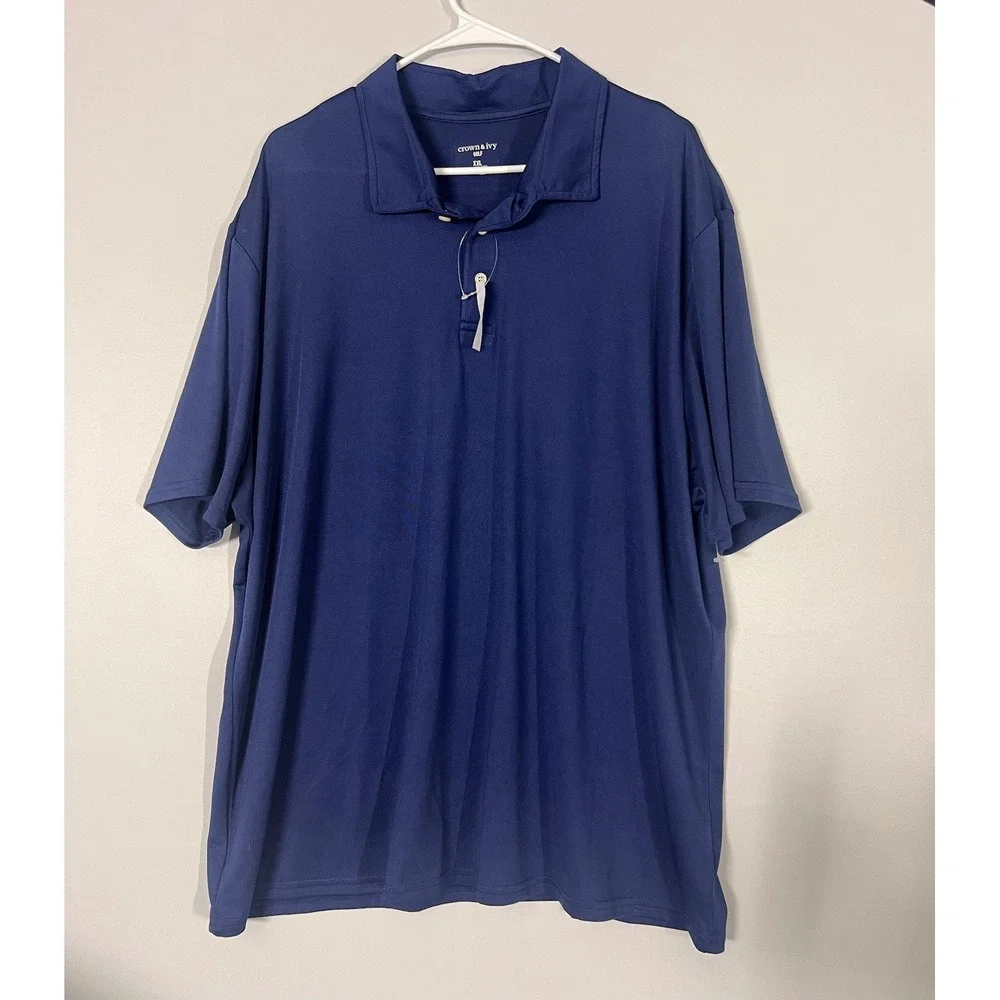 Crown & Ivy Polo Shirt Mens Sz 2X Navy blue Short Sleeve stretch NWT